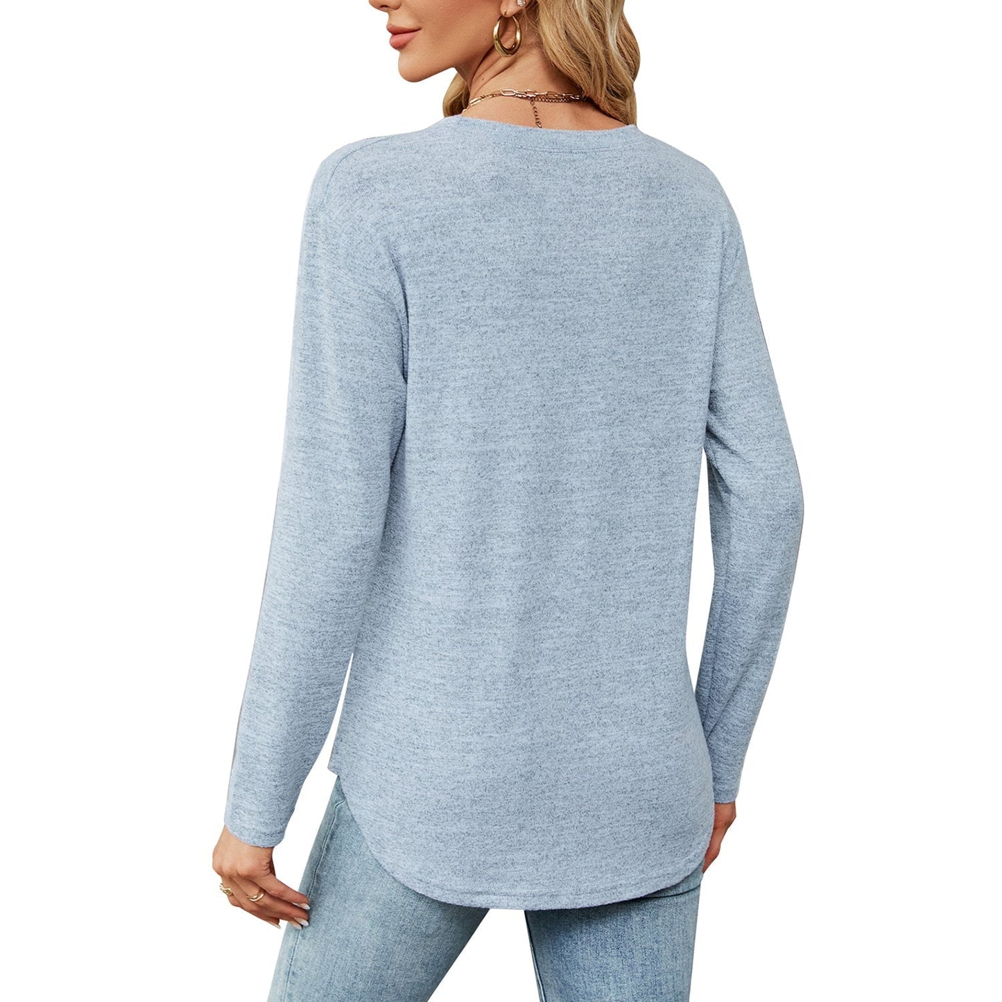 Light Blue Crewneck Long Sleeve Sweatshirts for Women