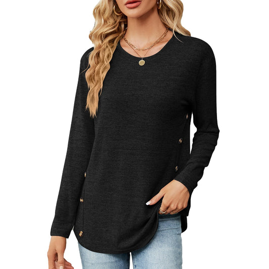 Black Crewneck Long Sleeve Sweatshirts for Women