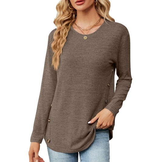 Coffee Crewneck Long Sleeve Sweatshirts for Women